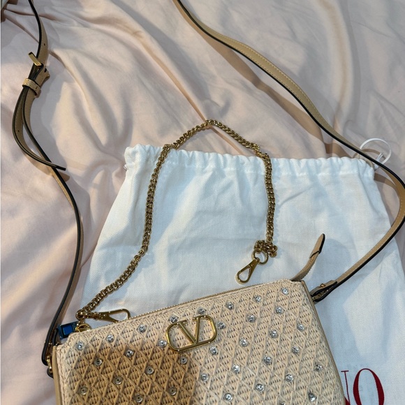 Valentino Beige Crossbody Bag Vlogo embellished faux raffia - Picture 13 of 16